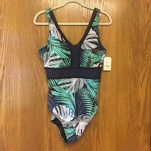 St. John’s Bay Women’s One Piece Secretly Slender Swimsuit Tropical Size 14